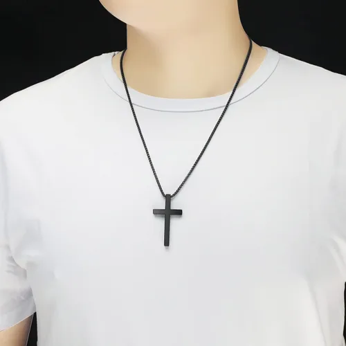 Vista 5 de ZRAY Collar de cruz para hombre inspirador versículo bíblico colgante de cruz de acero inoxidable cadena de cruz de 22 + 2 pulgadas, joyería