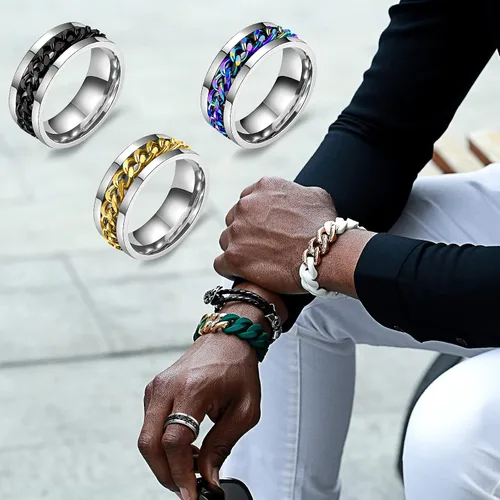 Vista 5 de Juego de 9 anillos giratorios de acero inoxidable multiestilo para mujeres y hombres anillos antiestrés para la ansiedad para mujeres anillos