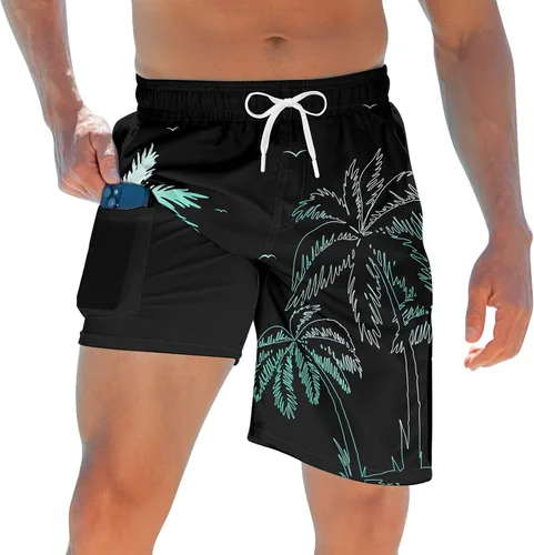 Vista 17 de Trajes de baño para hombre con forro de compresión 2 en 1 Shorts de tabla de 9 pulgadas de secado rápido con bolsillos Blanco