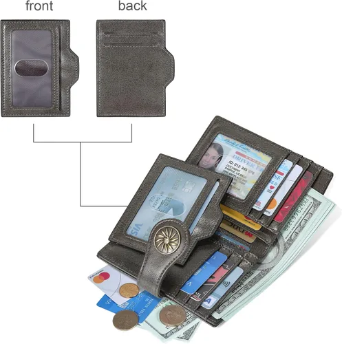 Vista 4 de Travelambo Rfid Wallet Mujeres Cuero Bifold Compacto Pequeña Cartera para Mujeres, Gris (Deep Grey), Moda