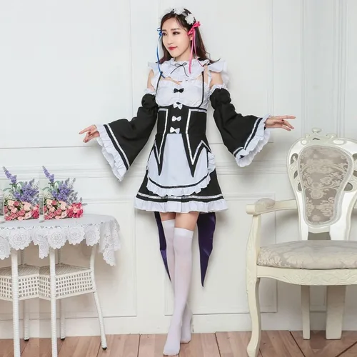 Vista 4 de Rem Cosplay - Disfraz de sirvienta de gato Akiba Maid War Cosplay Nagomi Maid Sensou, vestido de sirvienta Lolita