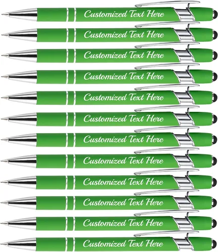 Vista 10 de Aolun Bolígrafo personalizado, bolígrafo grabado personalizado con lápiz capacitivo, 12 unidades, metal suave al tacto, introduce el nombre, Naranja