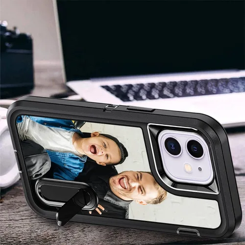 Vista 3 de Funda personalizada para iPhone 11, funda con soporte integrado y soporte, protección resistente a los arañazos, funda de fotos personalizada, haz
