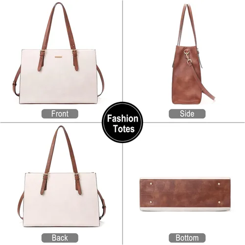 Vista 6 de CLUCI Bolsa de cuero para laptop de 15.6 pulgadas, maletín para mujer, bolso de hombro grande para oficina, escuela, viajes