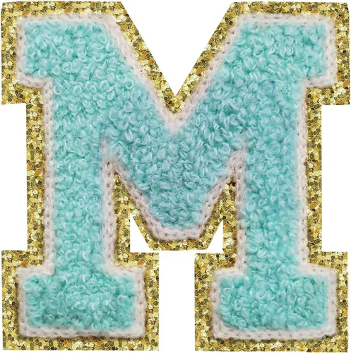 Vista 23 de 3Pcs Letter Patches Varsity Glitters Chenille,SPRT Iron on Blue Letter Patch,Alphabet Cloth Patch for Team Costume Decoration 3.1in Height S