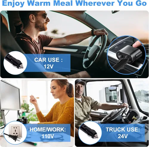 Vista 6 de RIKDOKEN Fiambrera eléctrica de calor más rápido de 60 W para automóvil, camión, trabajo, hogar, calentador de alimentos portátil de 12 V, 24 V, 110