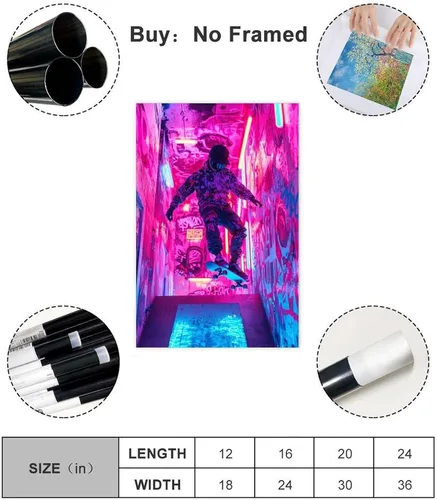 Vista 2 de Retro Cyber Skater Wall Art – Y2K Punk Poster for Cool Teen Room Decor & Gamers Poster Print Decorative Painting Canvas Wall Art Living Room Posters