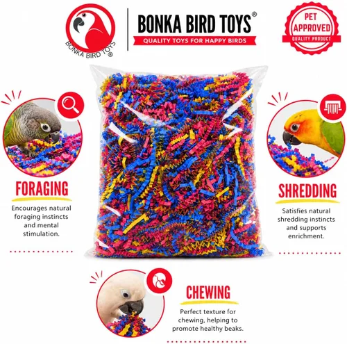 Vista 2 de Bonka Bird Toys 1654 Pk3 Crinkle Paper Shred Loros Conures Amazonas Forrajeo Cesta Llenadora