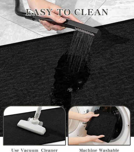 Vista 6 de Chakme Juego de 2 alfombras de baño ultrafinas, absorbentes, antideslizantes, lavables a máquina, color negro, 17 x 24 pulgadas / 17 x 30 pulgadas