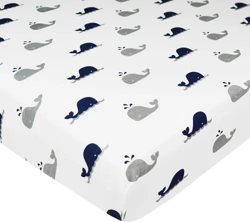 Vista 6 de American Baby Company - Sábana bajera ajustable de tejido de punto suave y transpirable 100% algodón, sábanas de practicuna, Estrellas azules
