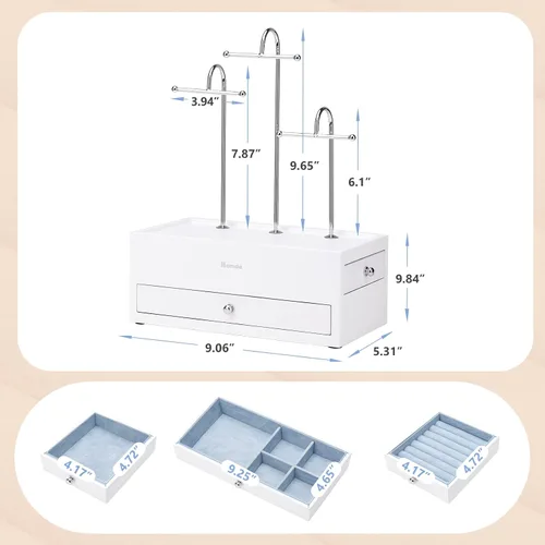 Vista 6 de Homde Organizador de joyas para collares, aretes, anillos con ganchos de metal (blanco)