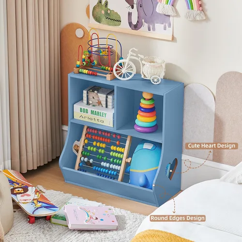 Vista 4 de Lerliuo Estantería y organizador de almacenamiento para bebés y niños pequeños, gabinete y librero para niños, estante de madera con 3