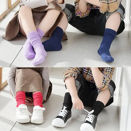 Vista 6 de 6 pares de calcetines largos para niñas pequeñas, hasta la rodilla, de algodón, para niños