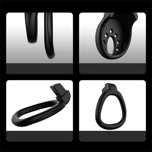 Vista 2 de Jaula de castidad masculina con 3 tamaños de anillos y llave, jaula impermeable para pene ligero, jaula de pene negro, jaula de pene para adultos