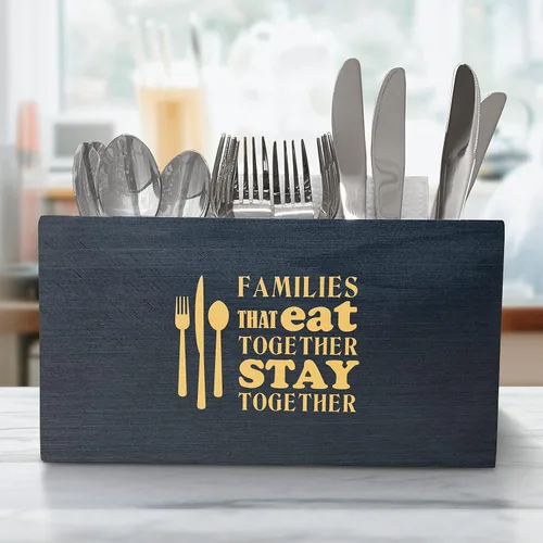 Vista 9 de Organizador de utensilios de cocina con cita familiar, organizador de utensilios de madera para cocina, caja organizadora de utensilios de cocina