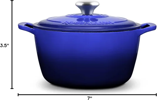 Vista 10 de ROSSALLINI Olla Holandesa de Hierro Fundido Esmaltada con Firma, Olla de Servir Antiadherente con Tapa de Cierre Hermético para Asado Perfecto Azul