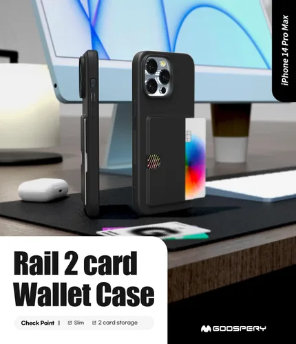 Vista 2 de GOOSPERY Rail 2 - Funda para tarjetas para iPhone 14 Pro Max, color negro, material de TPU, dos ranuras para tarjetas, protección ligera y suave