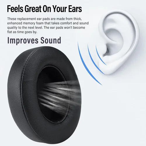 Vista 3 de Studio 2 - Almohadillas de repuesto para auriculares Beats Studio 2 y Studio 3 con cable e inalámbricos, almohadillas de espuma viscoelástica
