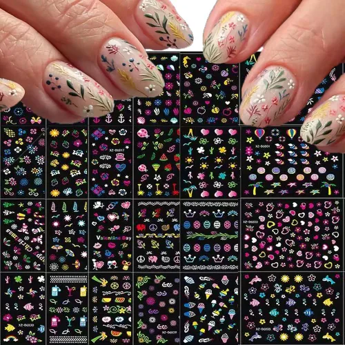 Vista 8 de Calcomanías de Arte de Uñas de Flores, Calcomanías de Uñas de Flores Blancas Suministros de Arte de Uñas 3D Encaje Retro Hoja de Flor Enredadera