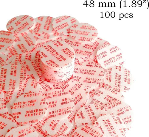 Vista 2 de Revestimientos de tapa de sellos activados por par sensibles a la presión, 1.89 pulgadas, 100 unidades, fabricados en Estados Unidos, para botellas