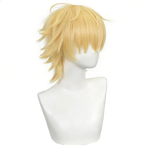Vista 2 de Peluca rubia anime peluca rubia corta en capas con collar Rubio