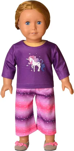 Vista 7 de QPANCY Conjunto de pijamas a juego para niñas y muñecas, pijamas de manga larga para otoño e invierno