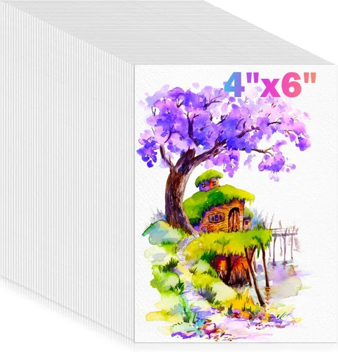 Vista 18 de 100 hojas de papel de acuarela, papel de color agua blanca de 4 x 6 pulgadas, 140 libras/10.58 oz/m², papel de color agua de prensa en frío