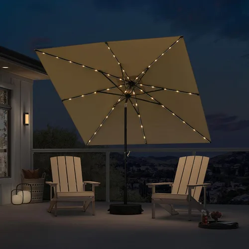 Vista 9 de PURPLE LEAF Sombrilla LED para patio y piscina, 5 x 8 pies, con base para Beige