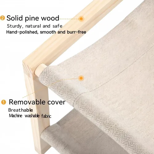 Vista 3 de Cama para gatos, hamaca de madera de doble capa para interiores y exteriores, cama elevada para perros pequeños, hecha de materiales naturales