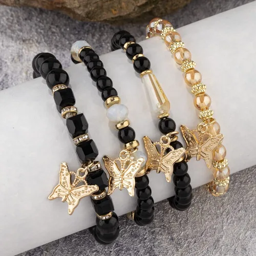 Vista 3 de Pingyongchang Pulseras bohemias para mujer, estilo bohemio, multicapa, con cuentas doradas, apilables, elásticas, hechas a mano, multicolor