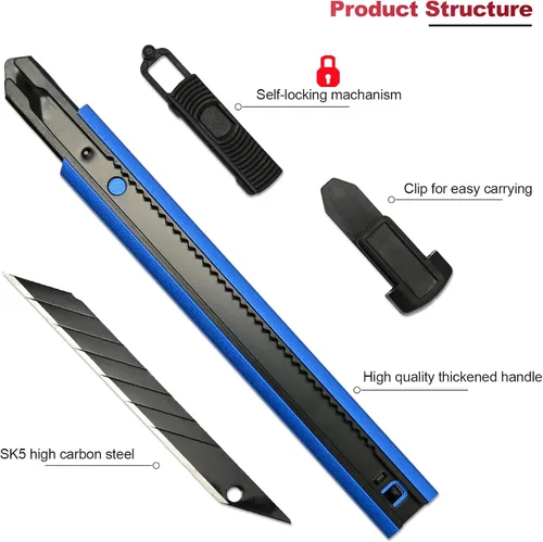 Vista 3 de FOSHIO Cuchillo utilitario retráctil con hoja a presión de 30 grados de 0.354 in, cortador de caja para cartón, cartón y caja, uso en la oficina