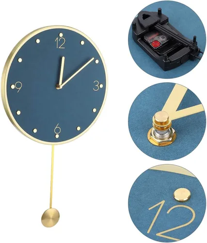 Vista 6 de Reloj de pared de péndulo moderno, reloj de pared grande para sala de estar, funciona con pilas, reloj de pared de péndulo silencioso para el hogar