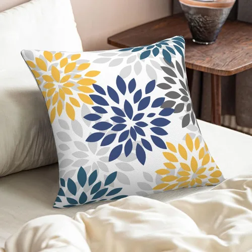 Vista 6 de Fundas de almohada azul marino y amarillo de 18 x 18 pulgadas, color verde azulado y gris, funda de almohada moderna con flores de dalia, 2 piezas
