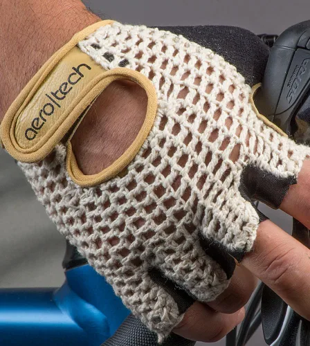 Vista 2 de AEROTECHDESIGNS Guantes de ciclismo de ganchillo Palmas acolchadas de gel extra gruesas Cuero natural y algodón