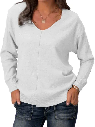 Vista 3 de Suéter casual para mujer, cuello en V, suave, ajustado, color liso, tejido suelto, sin botones
