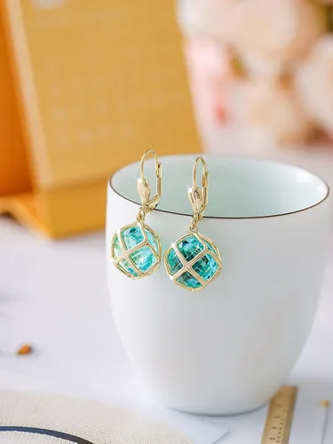 Vista 7 de Pendientes colgantes de cristal austriaco de 14MM para mujer, joyería chapada en oro de 14 quilates Apr-Diamante-Chapado en Oro de 14 K