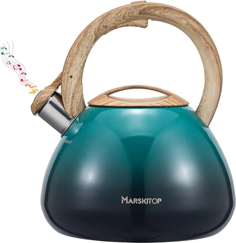 Vista 12 de MARSKITOP Tetera para estufa, tetera silbante para estufa, tetera de acero inoxidable de grado alimenticio con mango ergonómico Cool Touch, 2.6 Negro