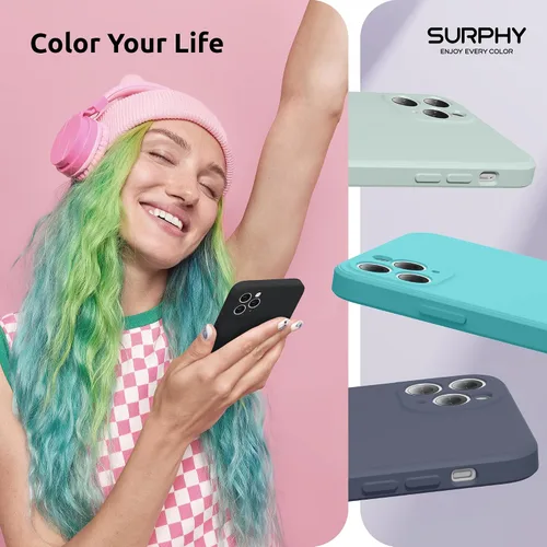 Vista 7 de SURPHY Funda diseñada para iPhone 11 Pro con protección de cámara, bordes rectos de silicona líquida para iPhone 11 Pro de 5.8 pulgadas, color negro