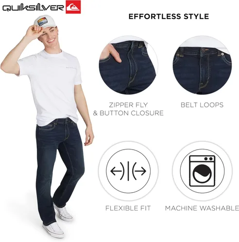 Vista 4 de Quiksilver - Jeans de mezclilla elásticos para hombre con 5 bolsillos y ajuste recto Montaña azul