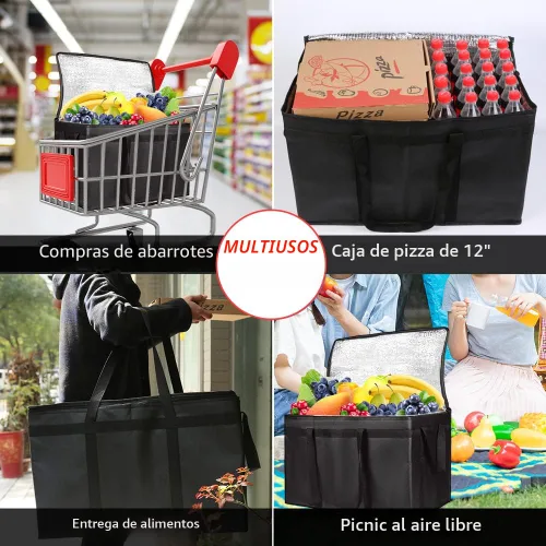 Vista 3 de Paquete de 1 bolsa aislada para entrega de alimentos con parte inferior dura, calentadores de alimentos comerciales XXXL para Uber Eats/Doordash