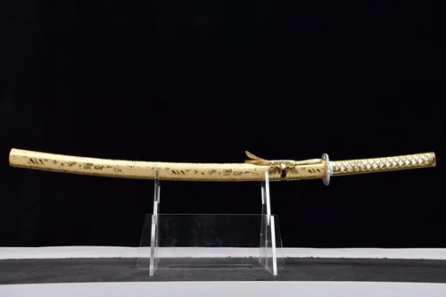 Vista 2 de Katana de calavera dorada hecha a mano de acero 1060 de alto carbono, hoja de espiga completa, espada samurái, cuchillos japoneses realmente
