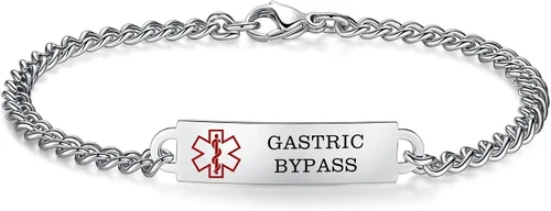 Vista 96 de Pulseras de identificación de alerta médica de 6.5 "-8.5" para mujeres, pulseras de emergencia médica de acero inoxidable, grabado gratuito