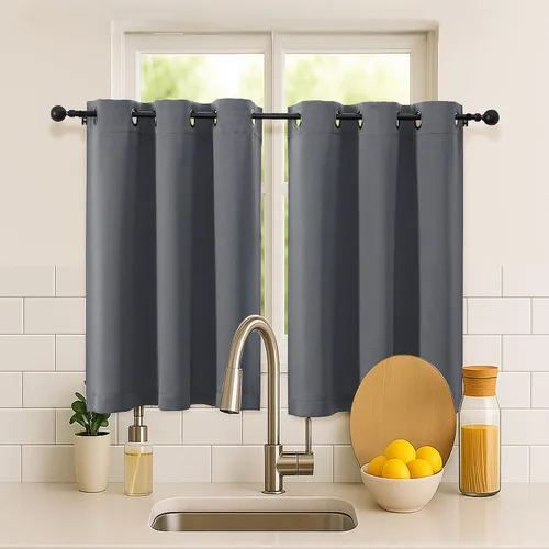 Vista 73 de Simplebrand Juego de 2 paneles de cenefa aguamarina para ventana de cocina de 14 pulgadas de largo, cortinas de oscurecimiento de habitación