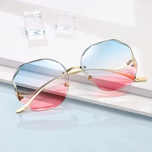 Vista 3 de Pharoz Gafas de sol de polígono de gran tamaño con corte de diamante degradado sin montura