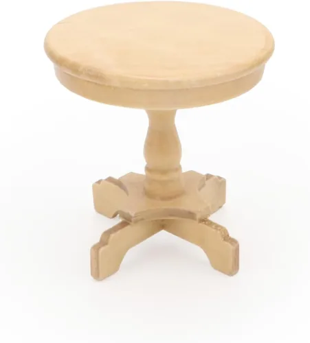 Vista 9 de Mesa auxiliar de casa de muñecas en miniatura, muebles de madera a escala 1:12, modelo de mesa de té lateral redonda para accesorios de casa
