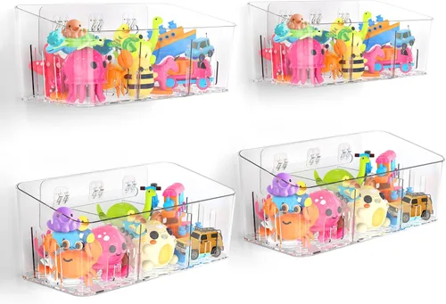 Vista 11 de Lysam Almacenamiento de juguetes de baño, 2 paquetes, soporte grande para juguetes de baño con 3 compartimentos, organizador de juguetes de bañera