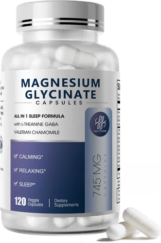 Vista 10 de iMATCHME Cápsulas de glicinato de magnesio 850 mg con L-Teanina, manzanilla y GABA para el sueño, la calma, los músculos, la salud ósea y el apoyo
