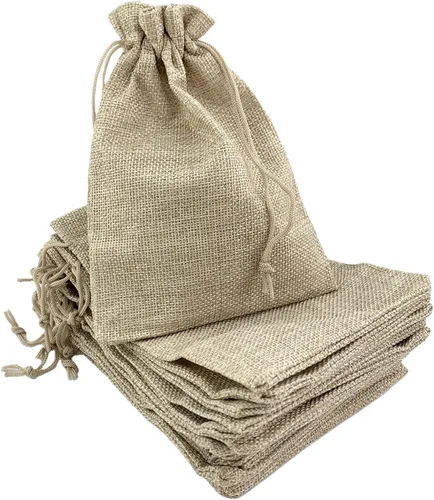 Vista 44 de Palmhomee Paquete de 20 bolsas de regalo de arpillera con cordón, bolsas de joyería de lino, bolsas de yute de boda para joyas y bolsas