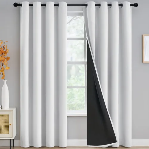 Vista 112 de Yakamok Cortinas negras, cortinas de ventana con aislamiento térmico y eficiencia energética para dormitorio, cortinas opacas completas y cortinas