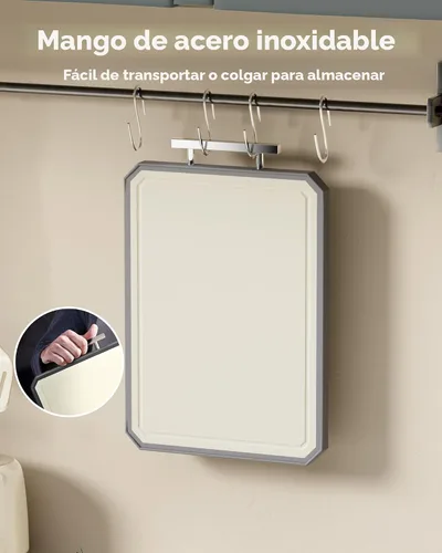 Vista 5 de Tabla de cortar de acero inoxidable SNOWCLAD, tablas de cortar de doble cara para cocina, tabla grande de acero inoxidable/paja de trigo PP